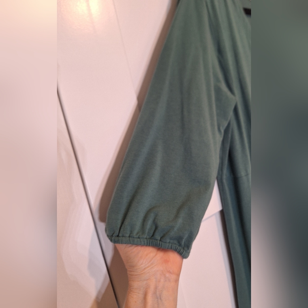 J. Jill Button Down Front Midi Dress Stretch 3/4 Sleeve Green Size Large - Picture 6 of 9